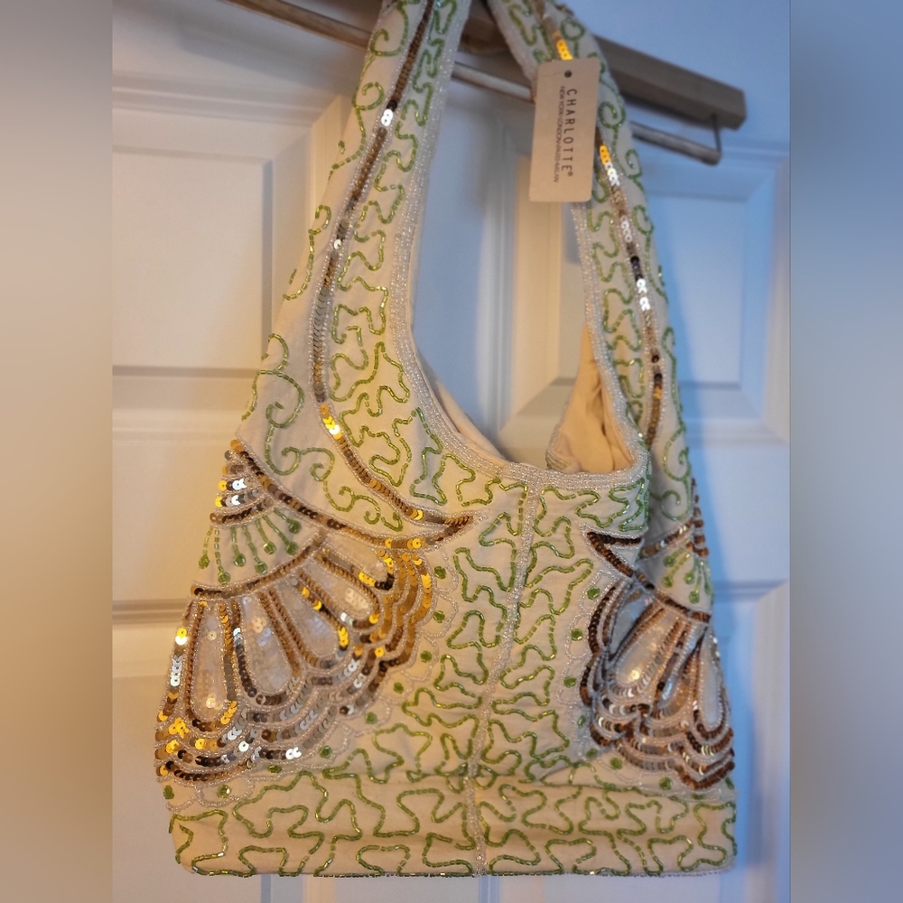 NWT Sequin + Beaded purse/hobo by Charlotte Pink Butterfly Sequins Y2k 2000s